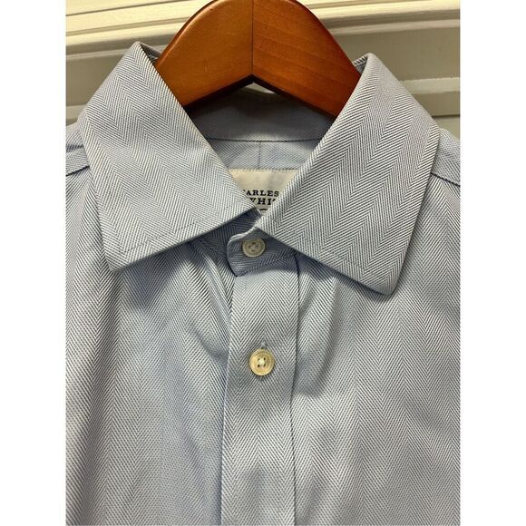 Charles Tyrwhitt Blue & White Fine Stripe Print Button Down Shirt sz 15-1/2 35 - Picture 3 of 7